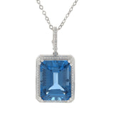 14KT White Gold London Blue Topaz & Diamond Pendant Necklace
