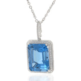 14KT White Gold London Blue Topaz & Diamond Pendant Necklace