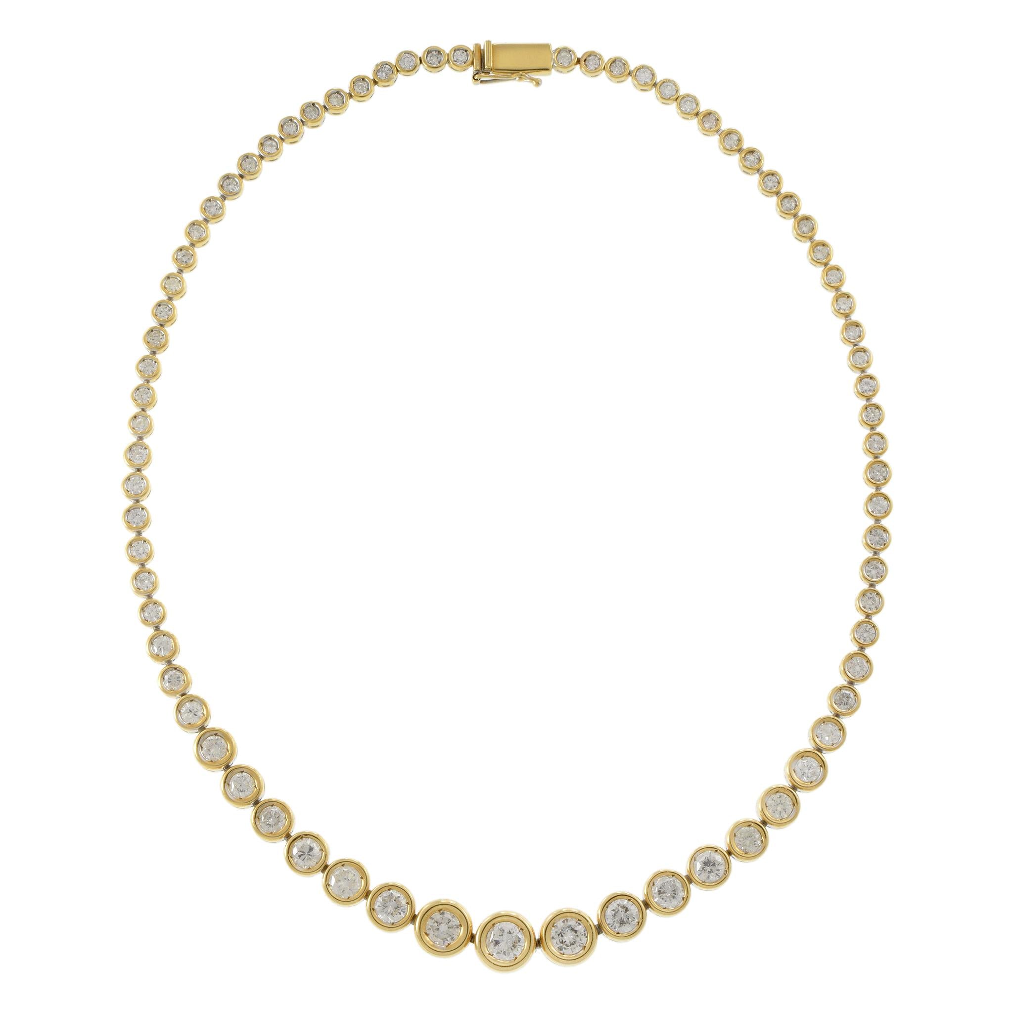 18KT Yellow Gold Bezel Set Graduated Diamond Tennis Necklace