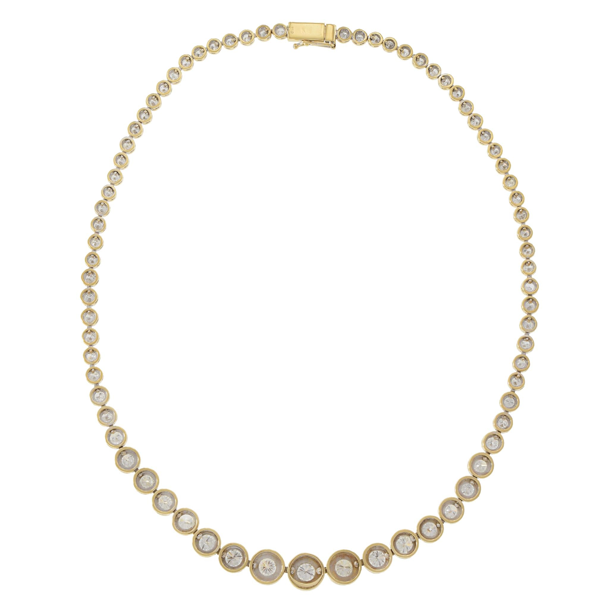 18KT Yellow Gold Bezel Set Graduated Diamond Tennis Necklace