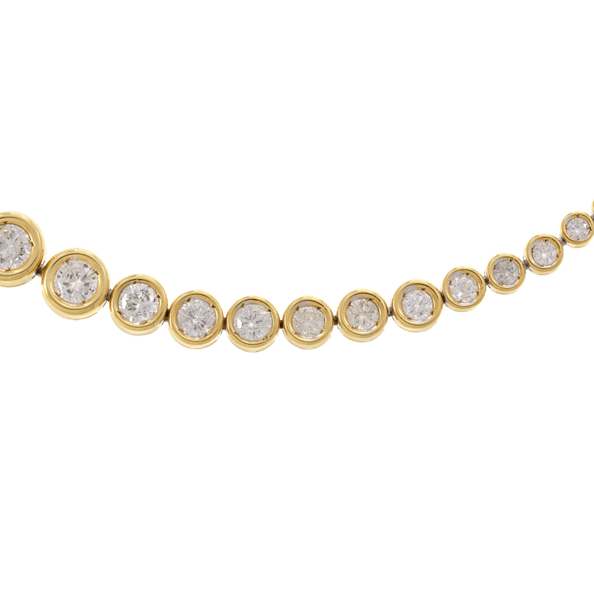 18KT Yellow Gold Bezel Set Graduated Diamond Tennis Necklace
