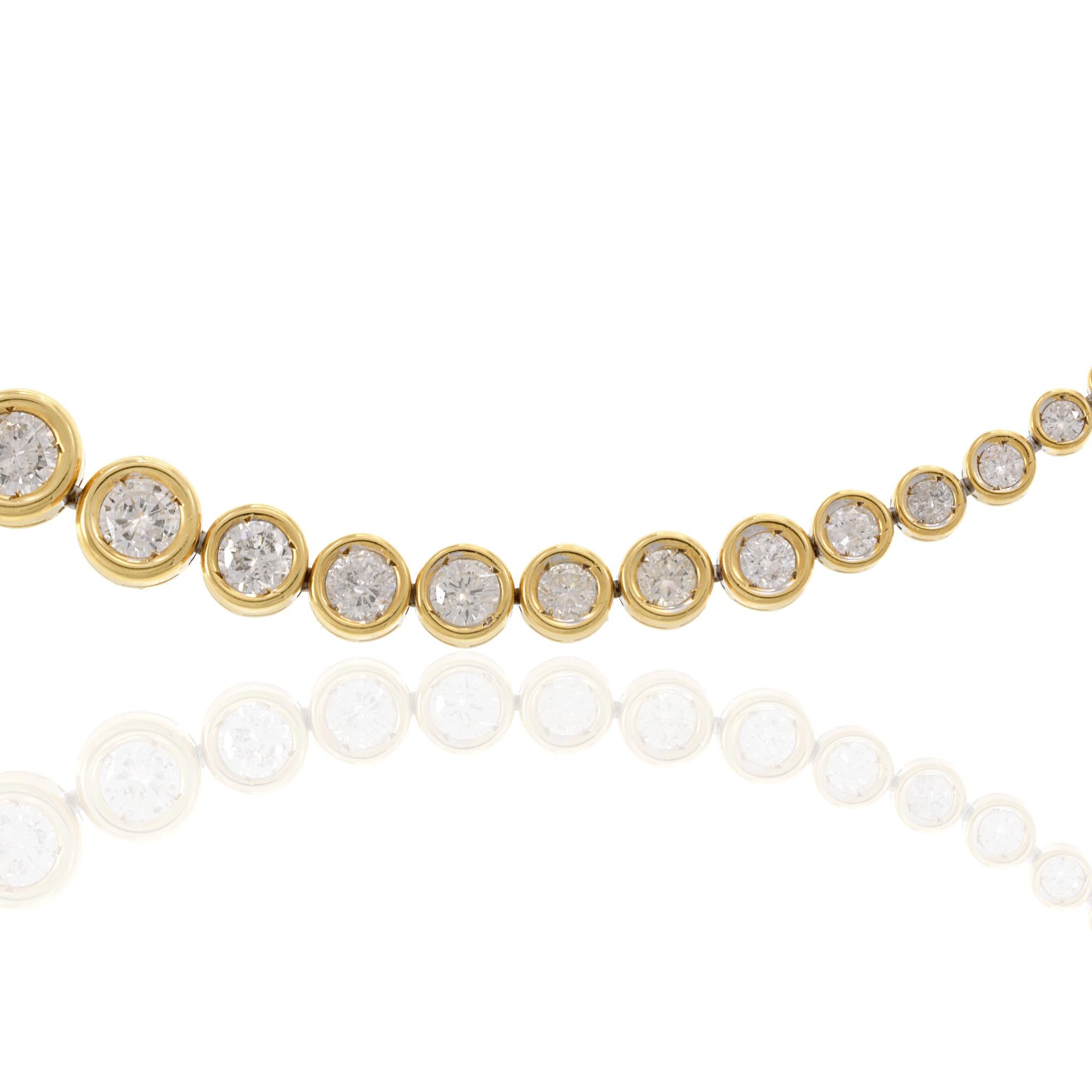 18KT Yellow Gold Bezel Set Graduated Diamond Tennis Necklace