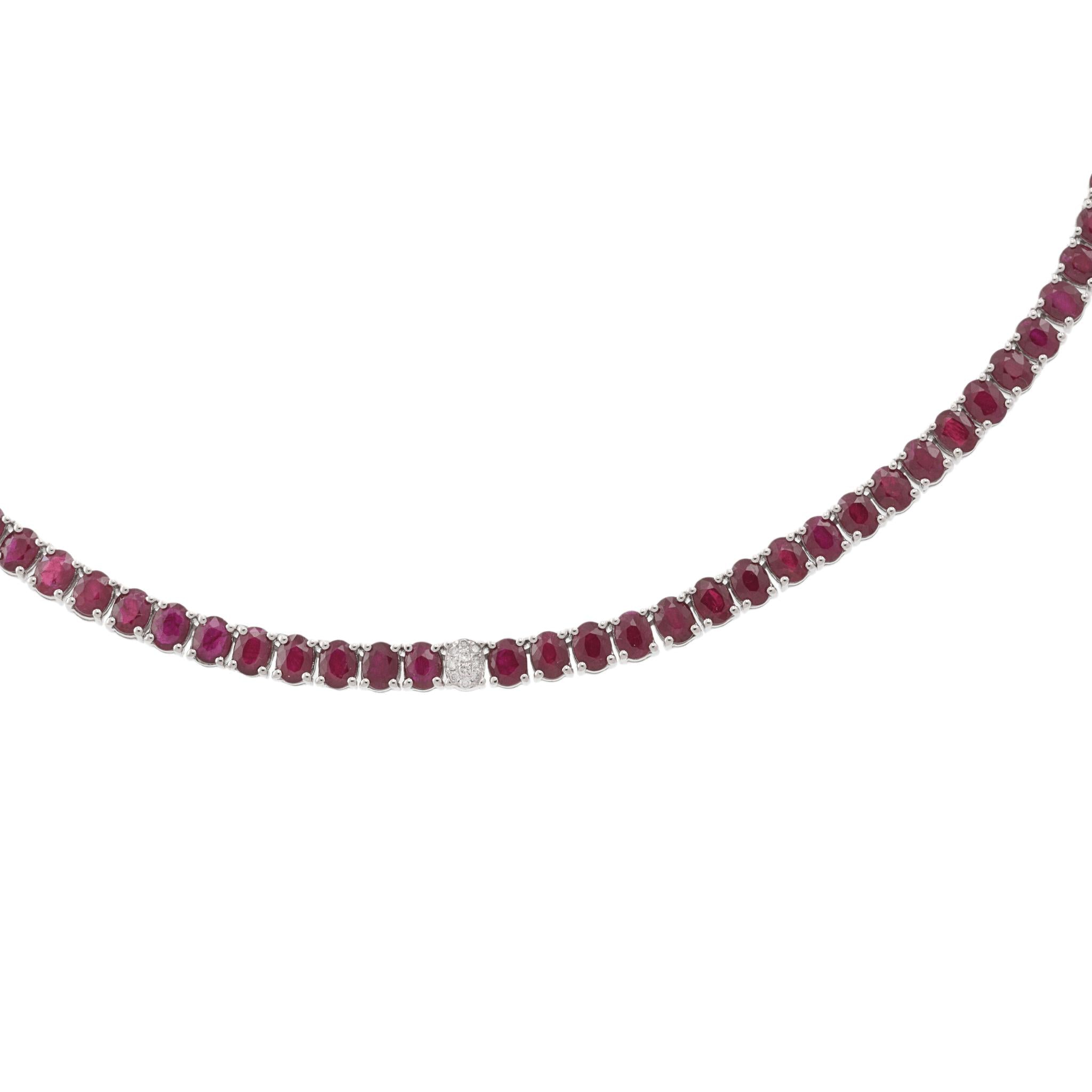 18KT White Gold Ruby and Diamond Tennis Necklace