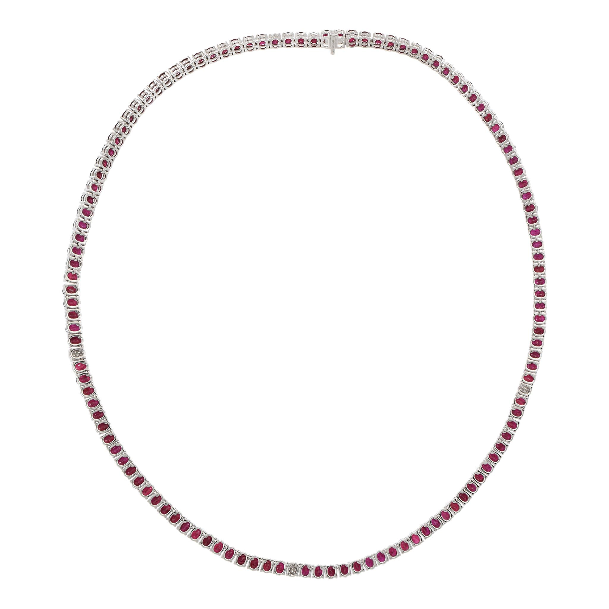18KT White Gold Ruby and Diamond Tennis Necklace