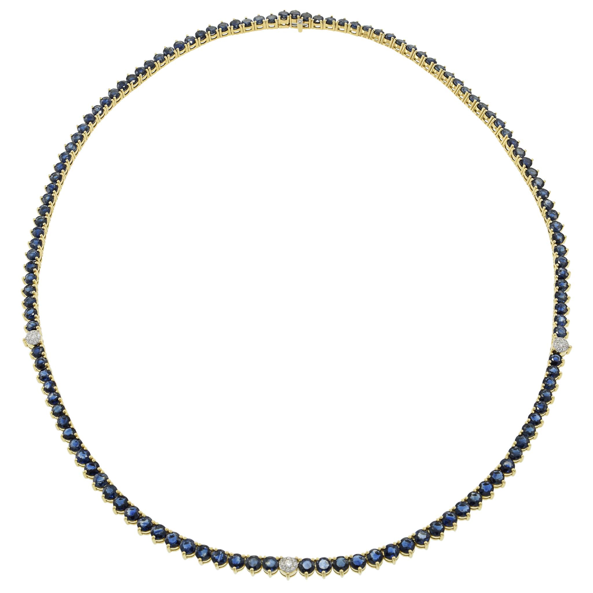 18KT Yellow Gold Sapphire & Diamond Tennis Necklace