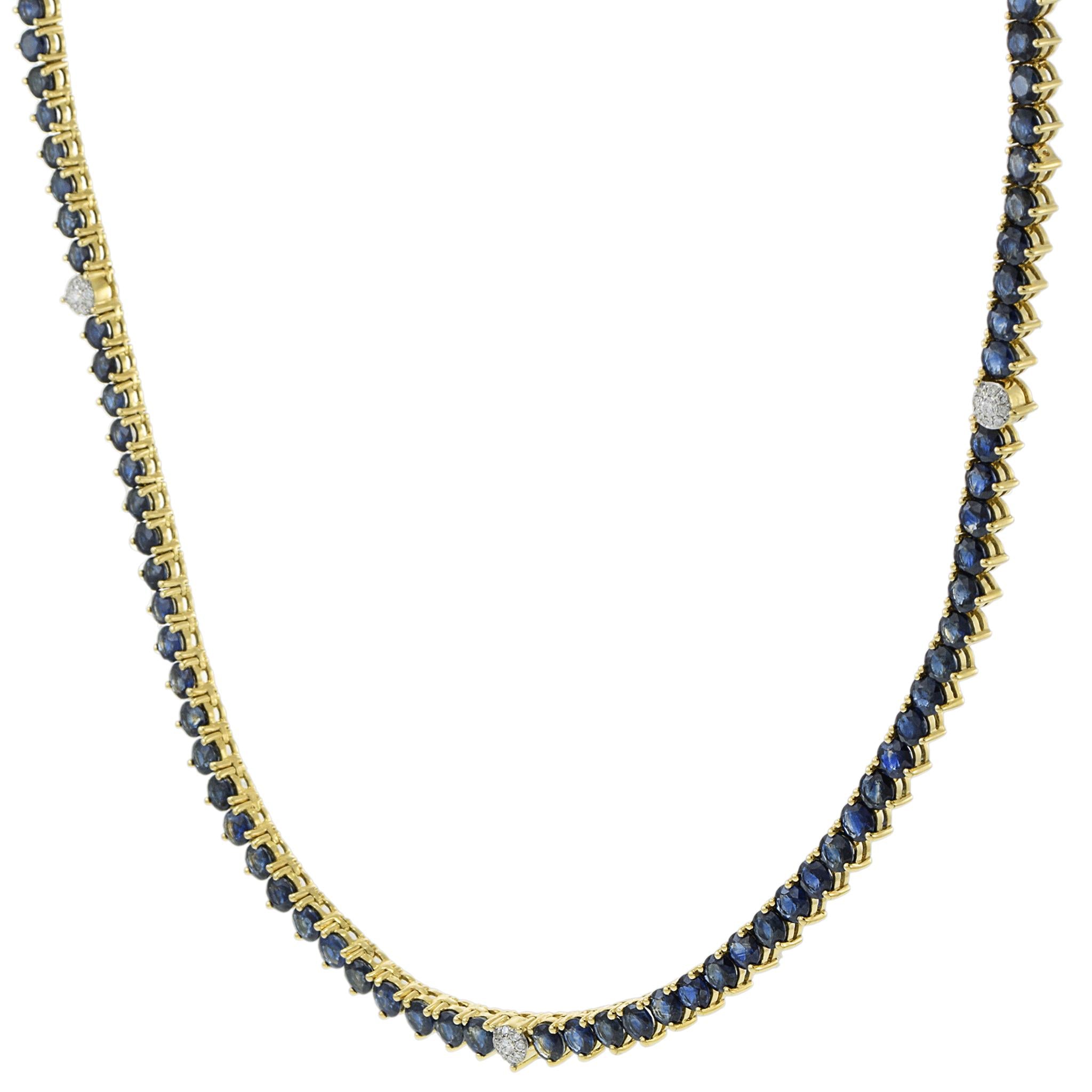 18KT Yellow Gold Sapphire & Diamond Tennis Necklace