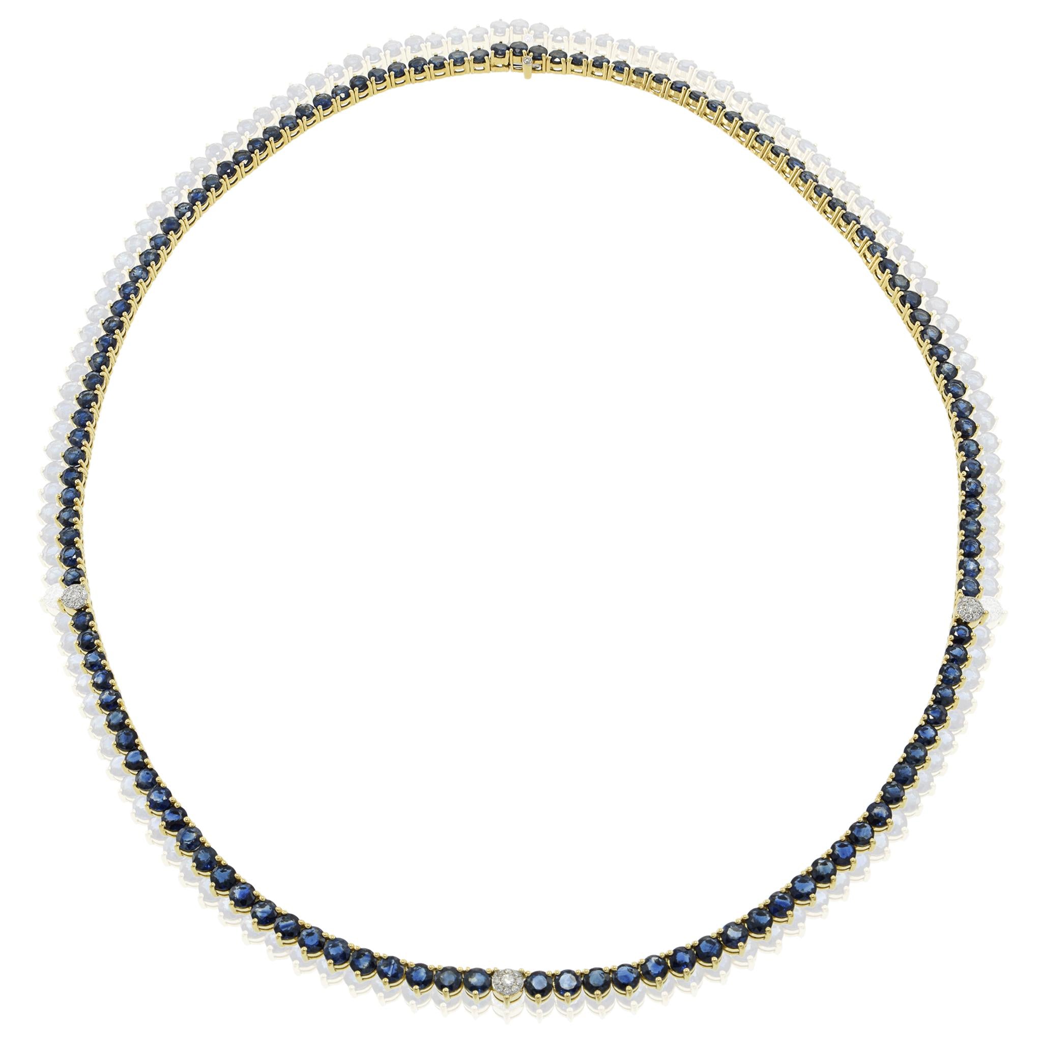 18KT Yellow Gold Sapphire & Diamond Tennis Necklace