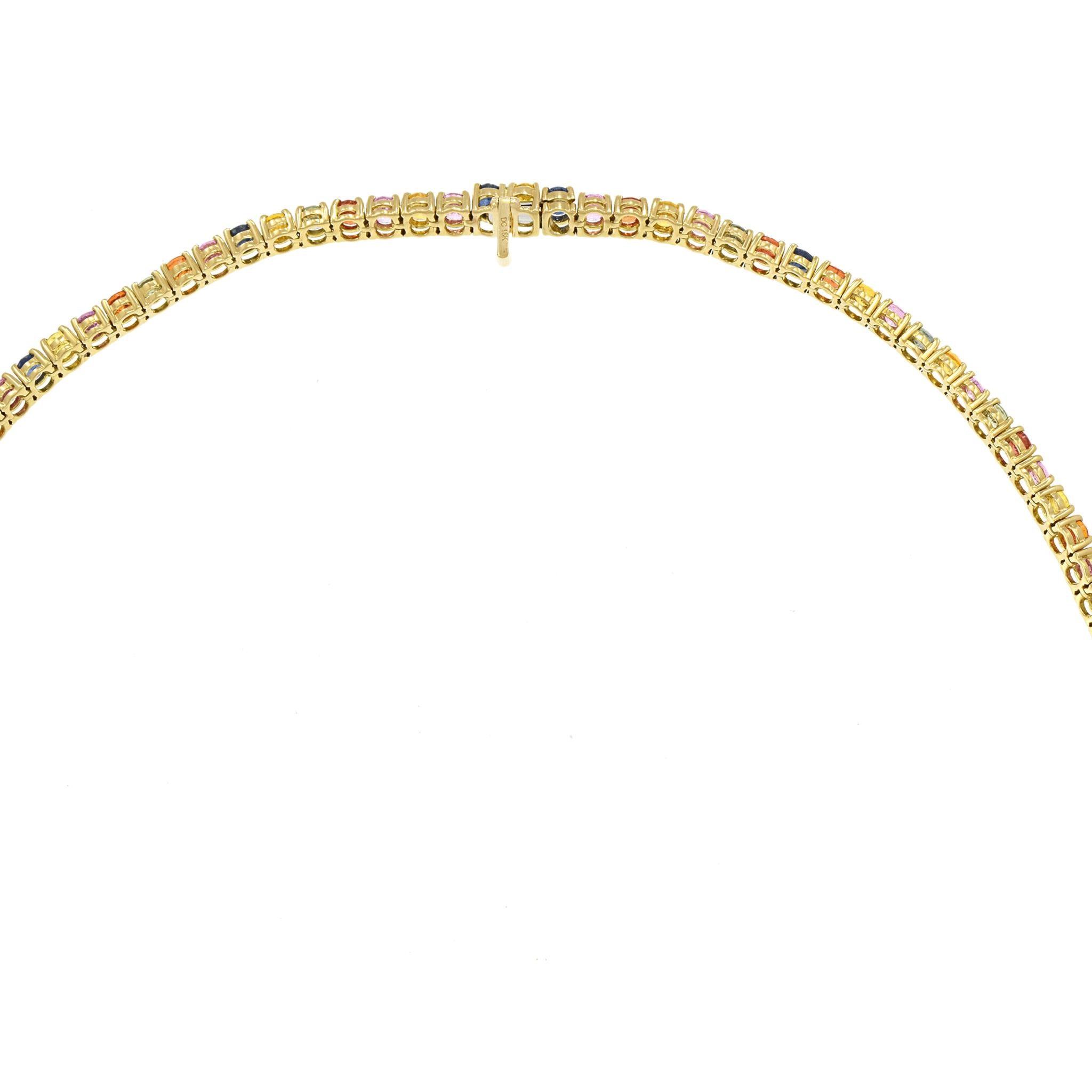 18KT Yellow Gold Multicolor Sapphire and Diamond Tennis Necklace
