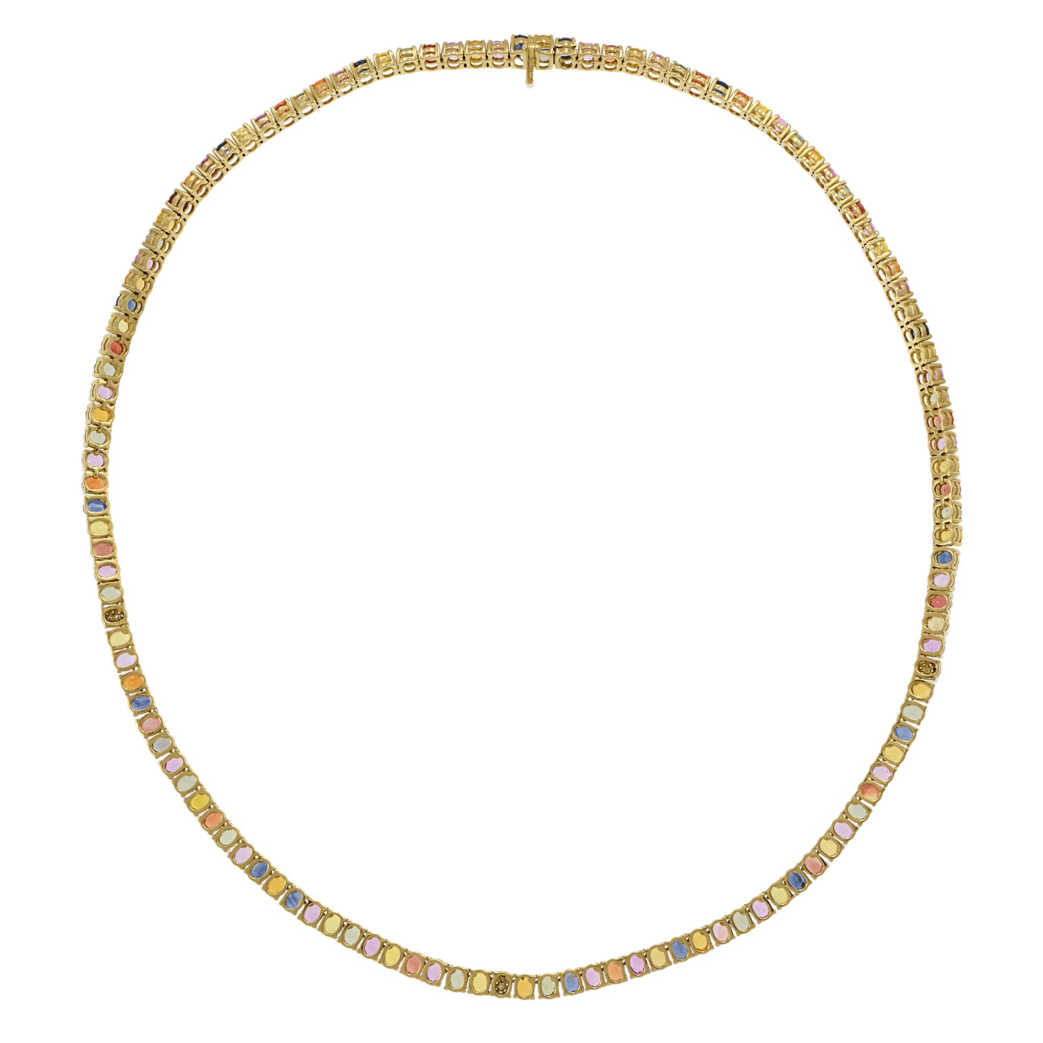 18KT Yellow Gold Multicolor Sapphire and Diamond Tennis Necklace