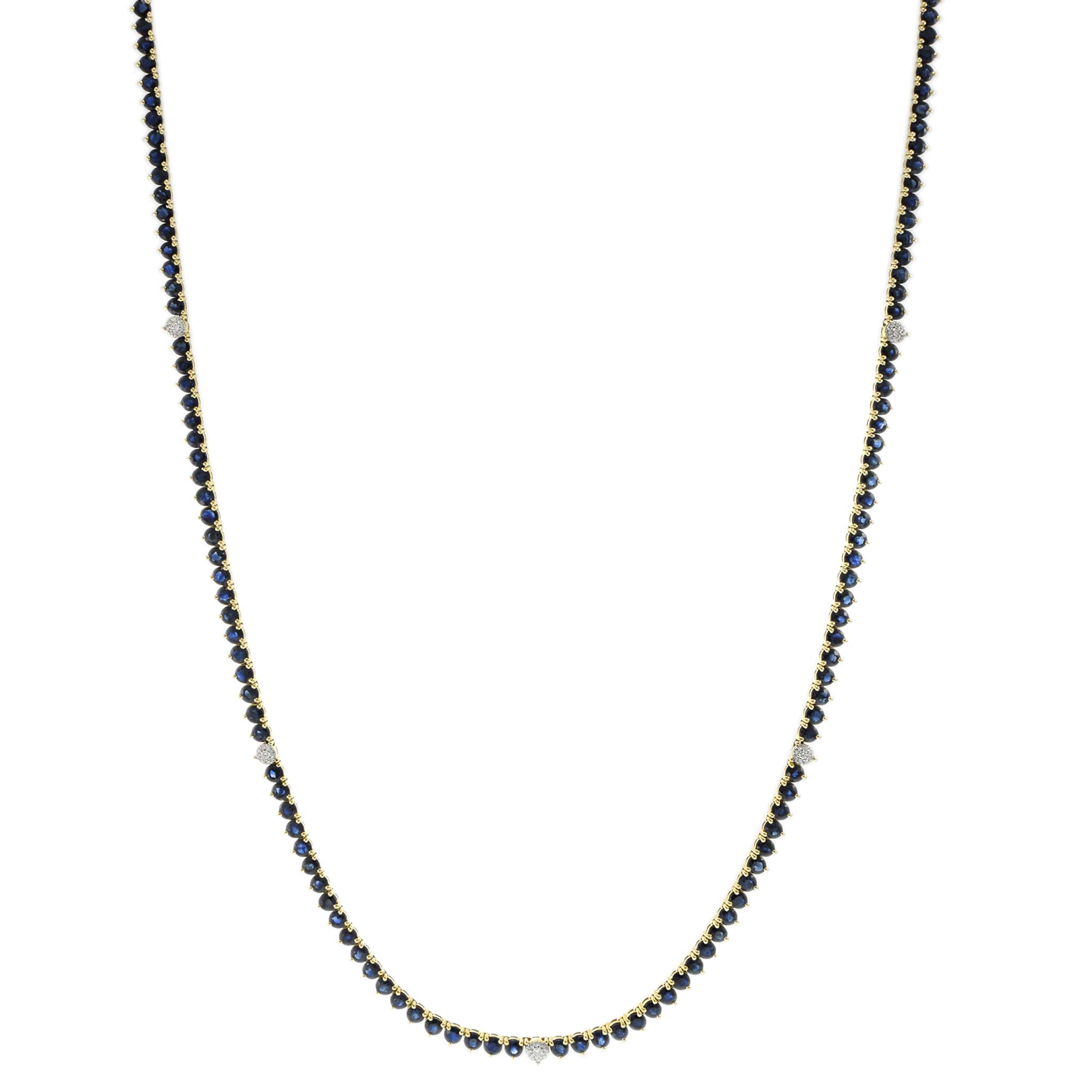 18KT Yellow Gold 32" Inch Blue Sapphire Tennis Necklace