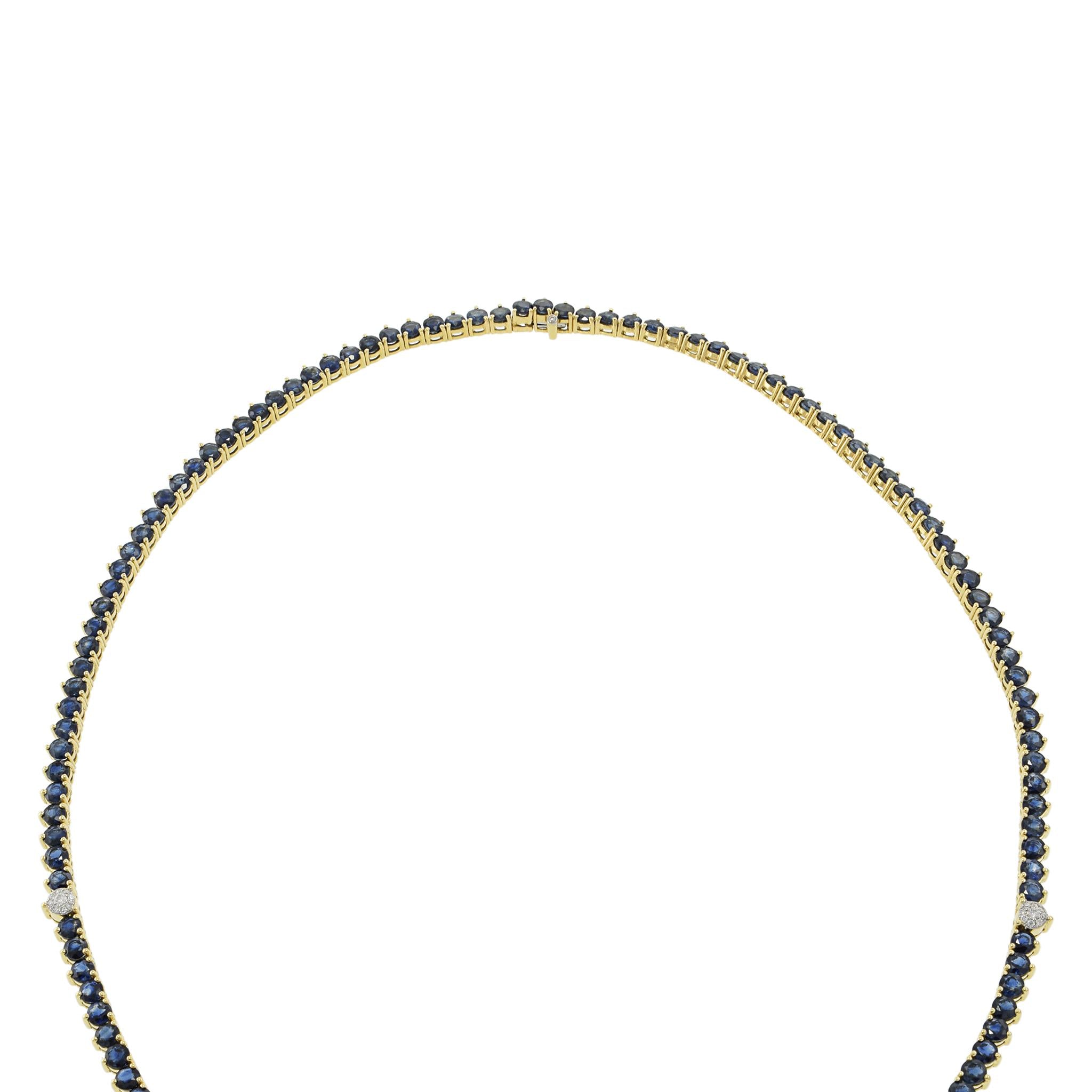 18KT Yellow Gold 32" Inch Blue Sapphire Tennis Necklace