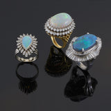 Platinum Retro Era Genuine Opal And Diamond Ring