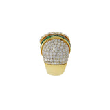 Vintage Retro 18KT Yellow Gold Dome Ring with Onyx, Emeralds & Diamonds