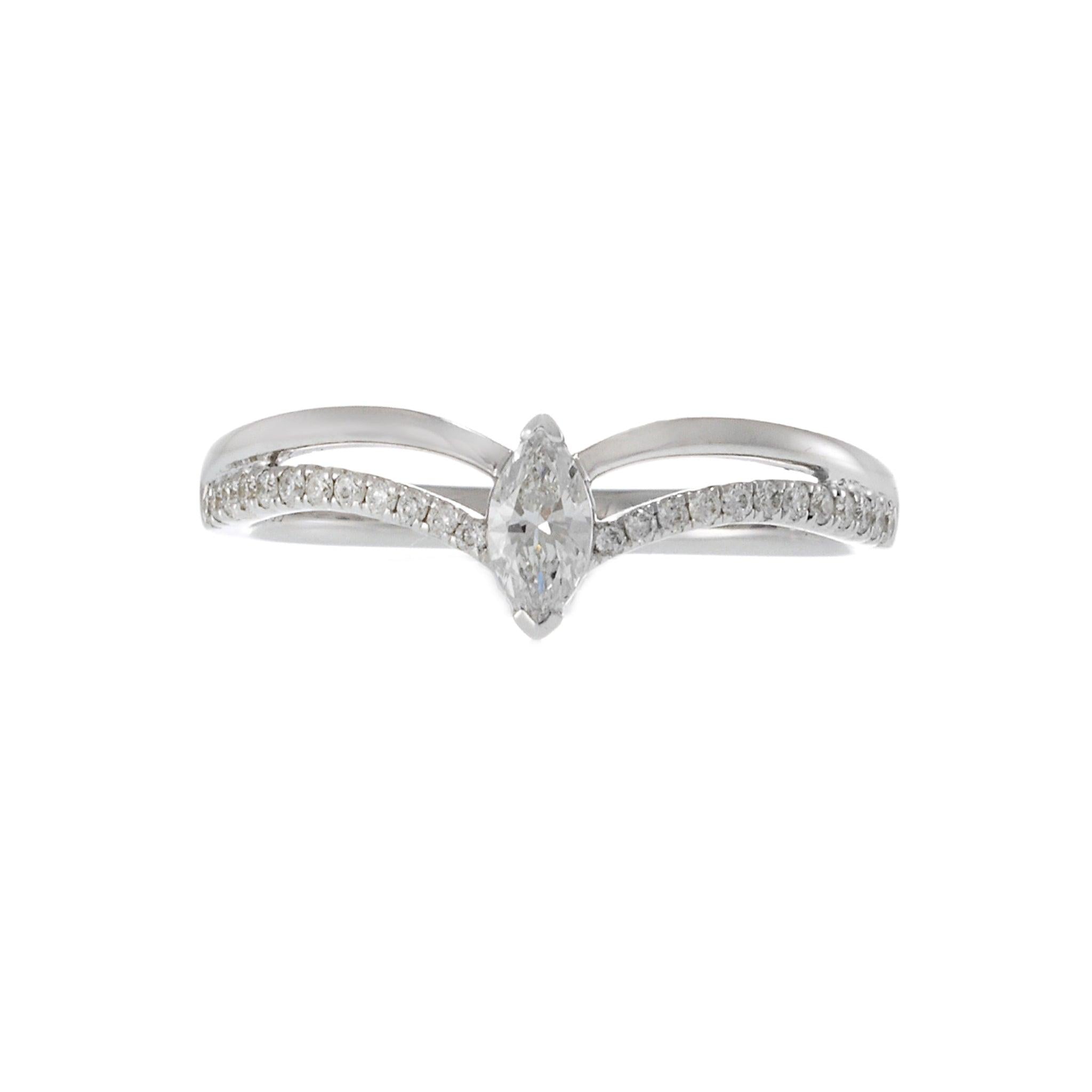 18KT White Gold Marquise Diamond V-Shaped Channel-Set Band