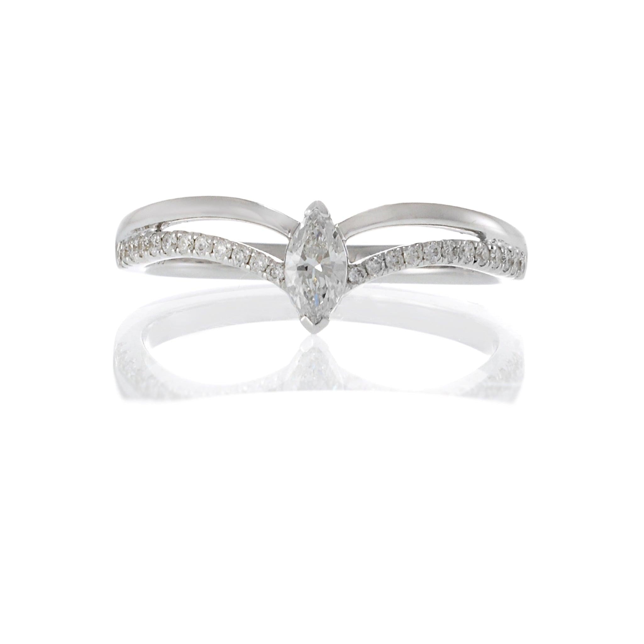 18KT White Gold Marquise Diamond V-Shaped Channel-Set Band