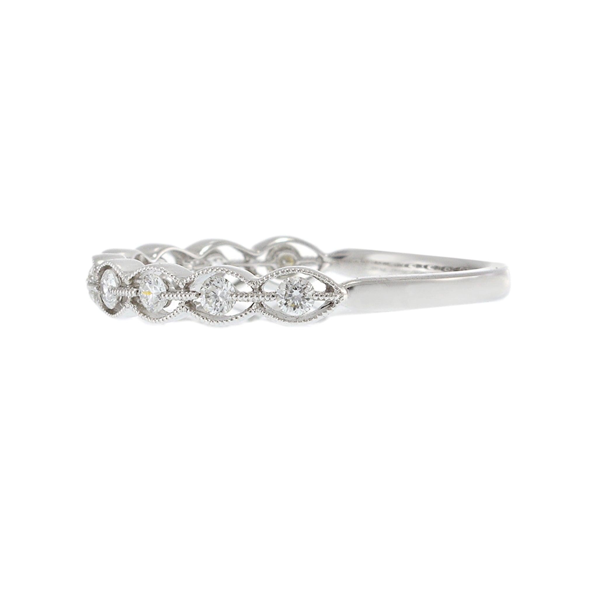 18KT White Gold Diamond Band with Filigree Detailing