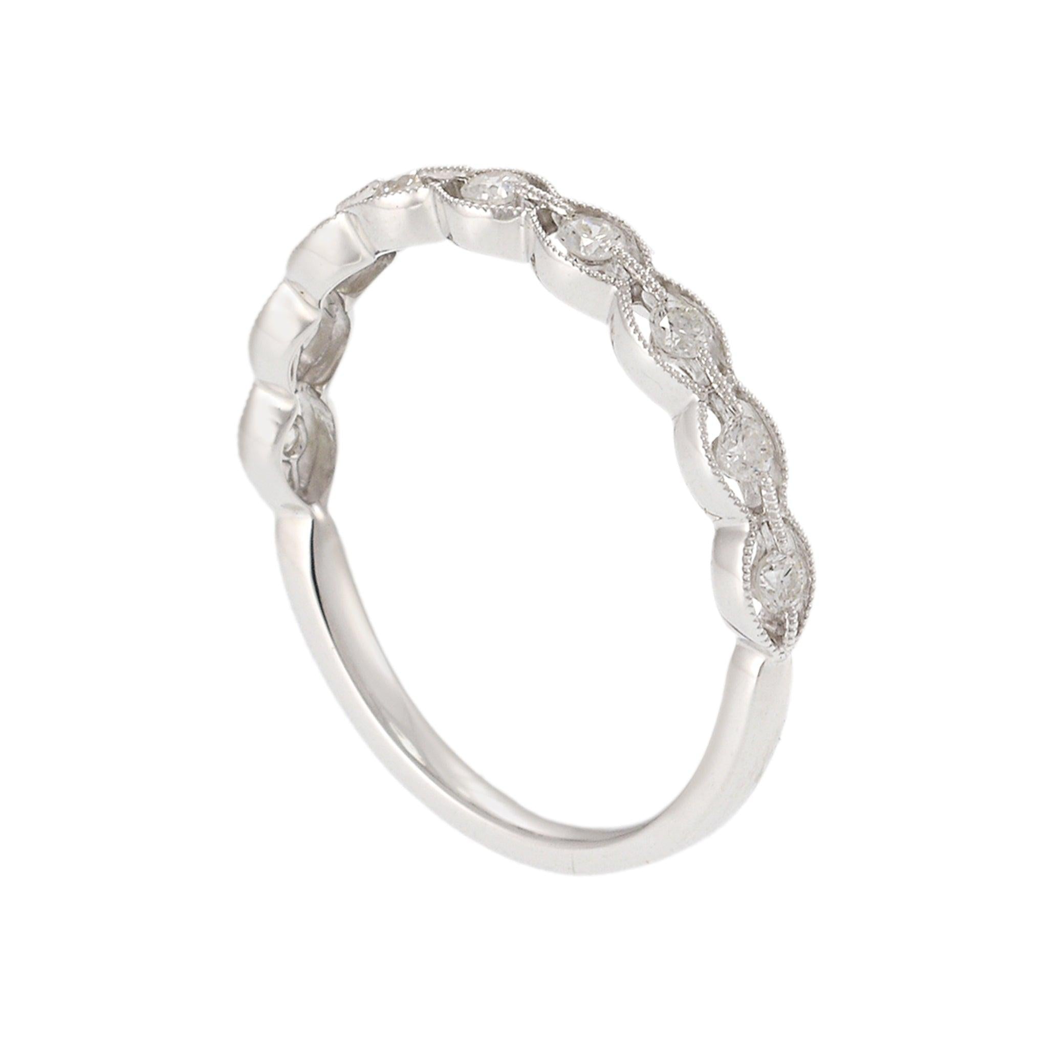 18KT White Gold Diamond Band with Filigree Detailing