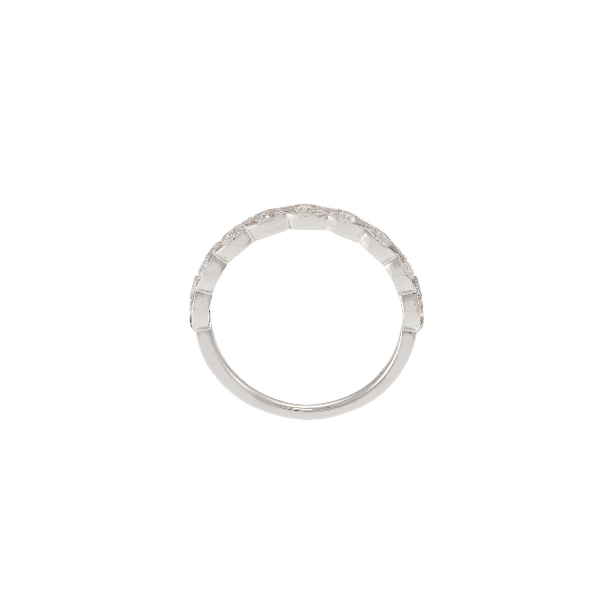 18KT White Gold Diamond Band with Filigree Detailing