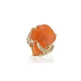 Vintage Fire Opal & Champagne Diamond Ring in 14KT Gold