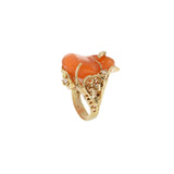 Vintage Fire Opal & Champagne Diamond Ring in 14KT Gold