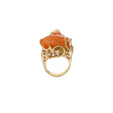 Vintage Fire Opal & Champagne Diamond Ring in 14KT Gold