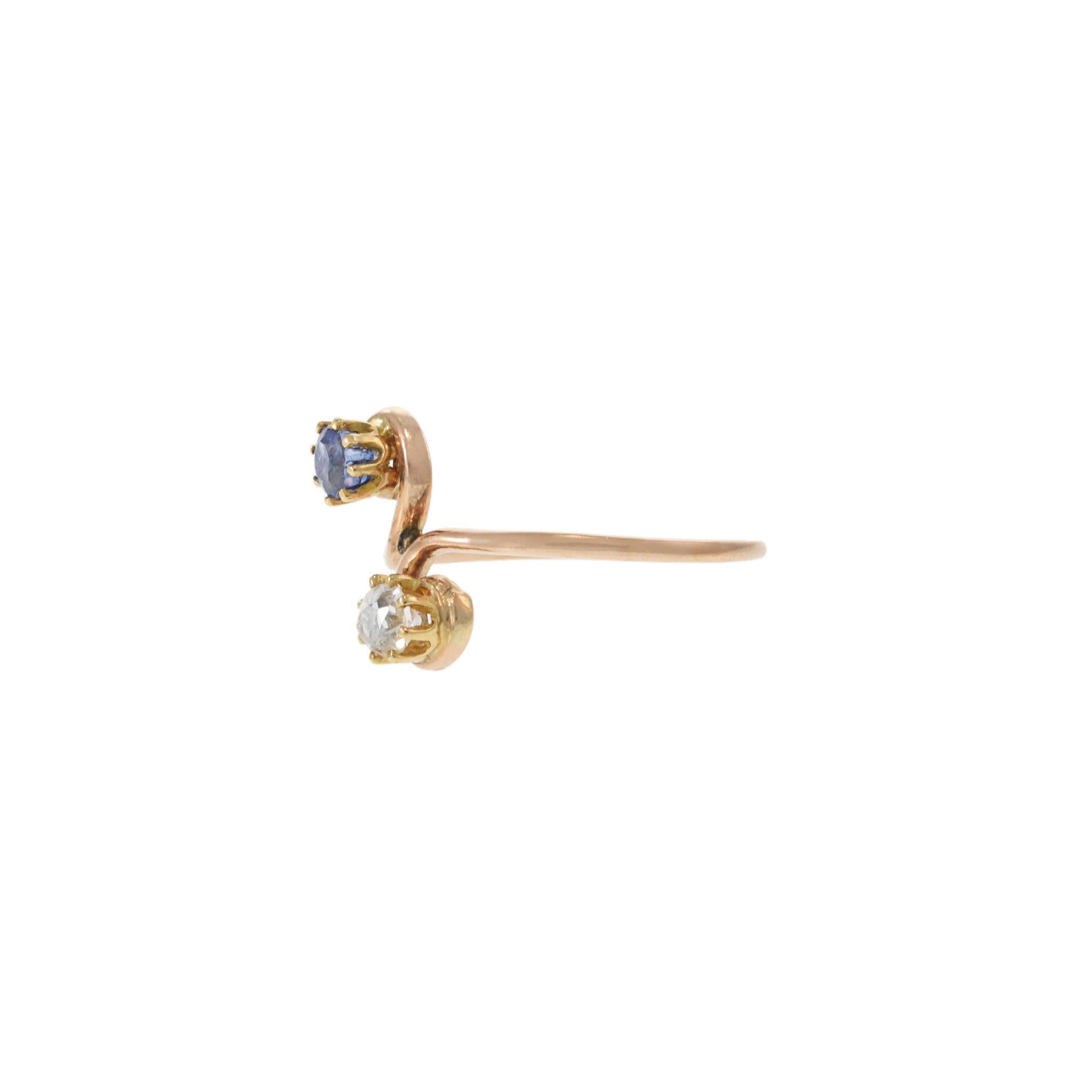 Victorian Era 10KT Yellow Gold Diamond and Sapphire Two-Stone Ring