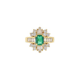 1970s 14KT Yellow Gold Colombian Emerald and Diamond Ring