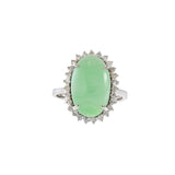 Estate 14KT White Gold Oval Jade & Diamond Halo Ring