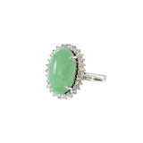 Estate 14KT White Gold Oval Jade & Diamond Halo Ring