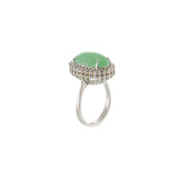 Estate 14KT White Gold Oval Jade & Diamond Halo Ring