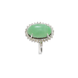 Estate 14KT White Gold Oval Jade & Diamond Halo Ring