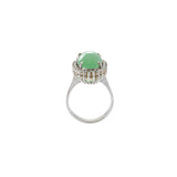 Estate 14KT White Gold Oval Jade & Diamond Halo Ring