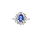 Vintage Platinum Oval Cut Sapphire and Diamond Cocktail Ring