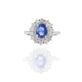 Vintage Platinum Oval Cut Sapphire and Diamond Cocktail Ring