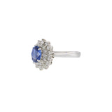 Vintage Platinum Oval Cut Sapphire and Diamond Cocktail Ring