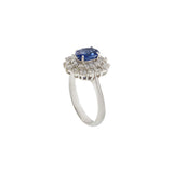 Vintage Platinum Oval Cut Sapphire and Diamond Cocktail Ring