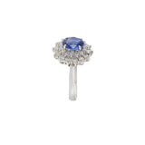 Vintage Platinum Oval Cut Sapphire and Diamond Cocktail Ring