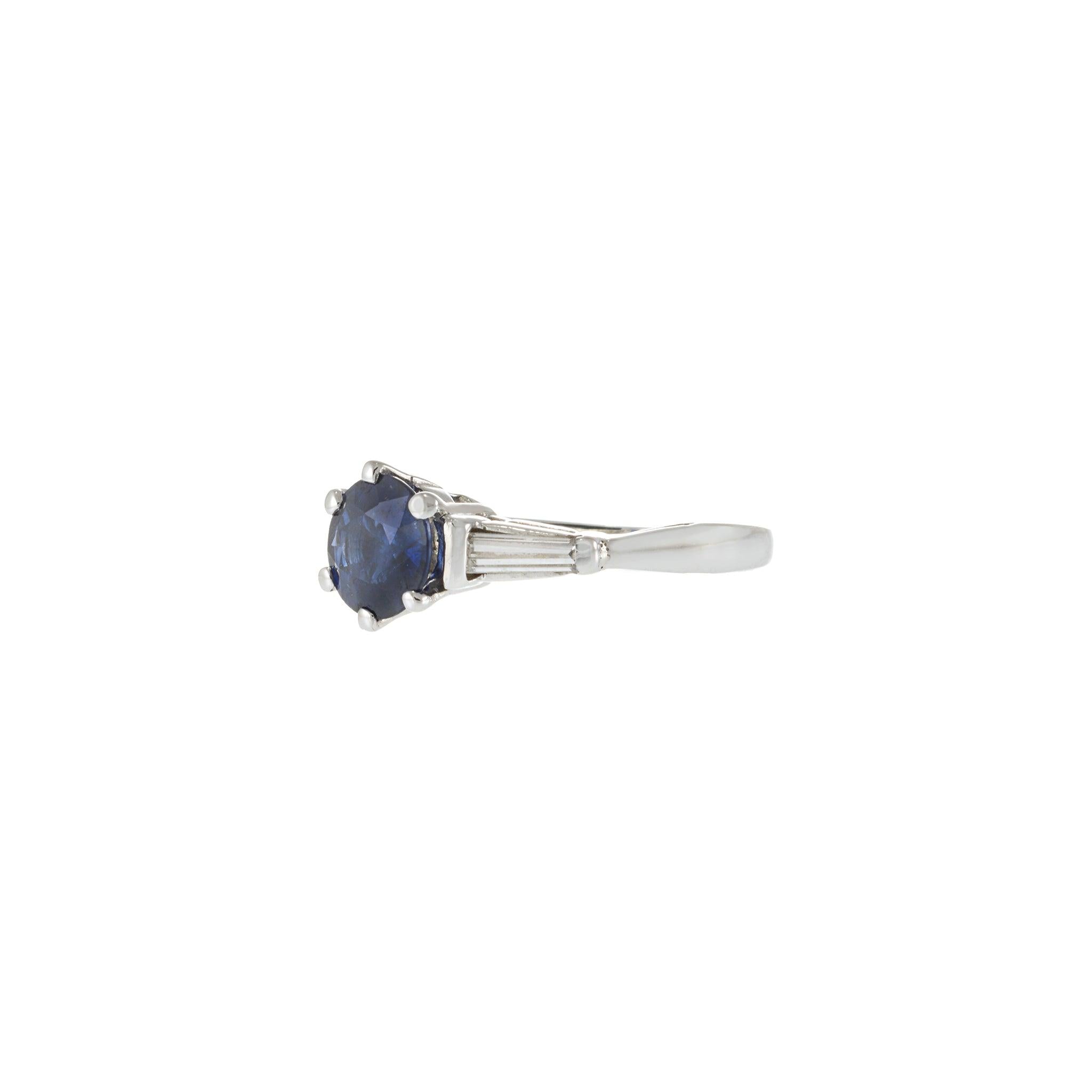 Vintage Platinum Sapphire and Diamond Ring