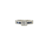 Estate 14KT White Gold Sapphire and Princess Cut Diamond Ring
