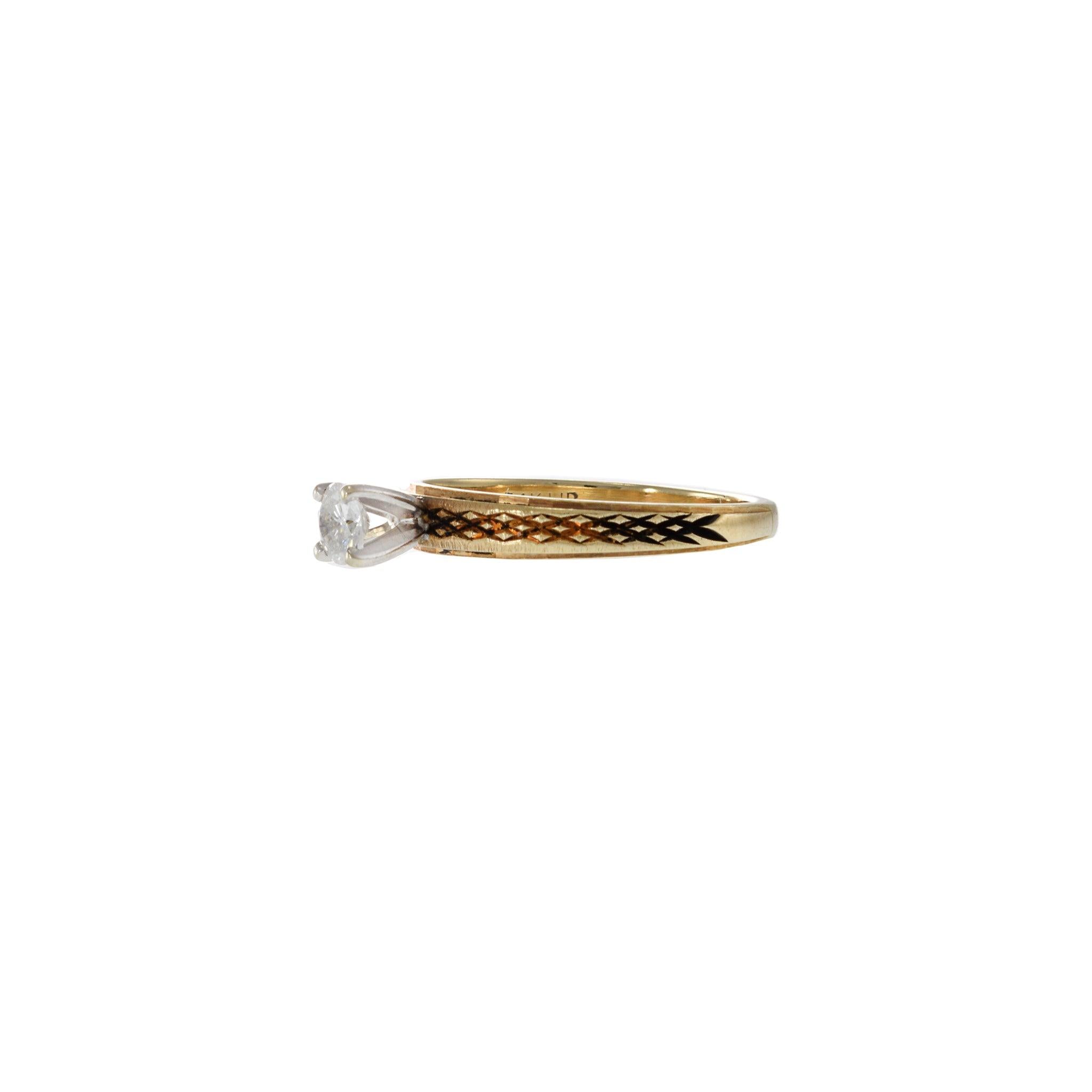 Vintage 14KT Yellow Gold Solitaire Diamond Ring, Engraved Shank