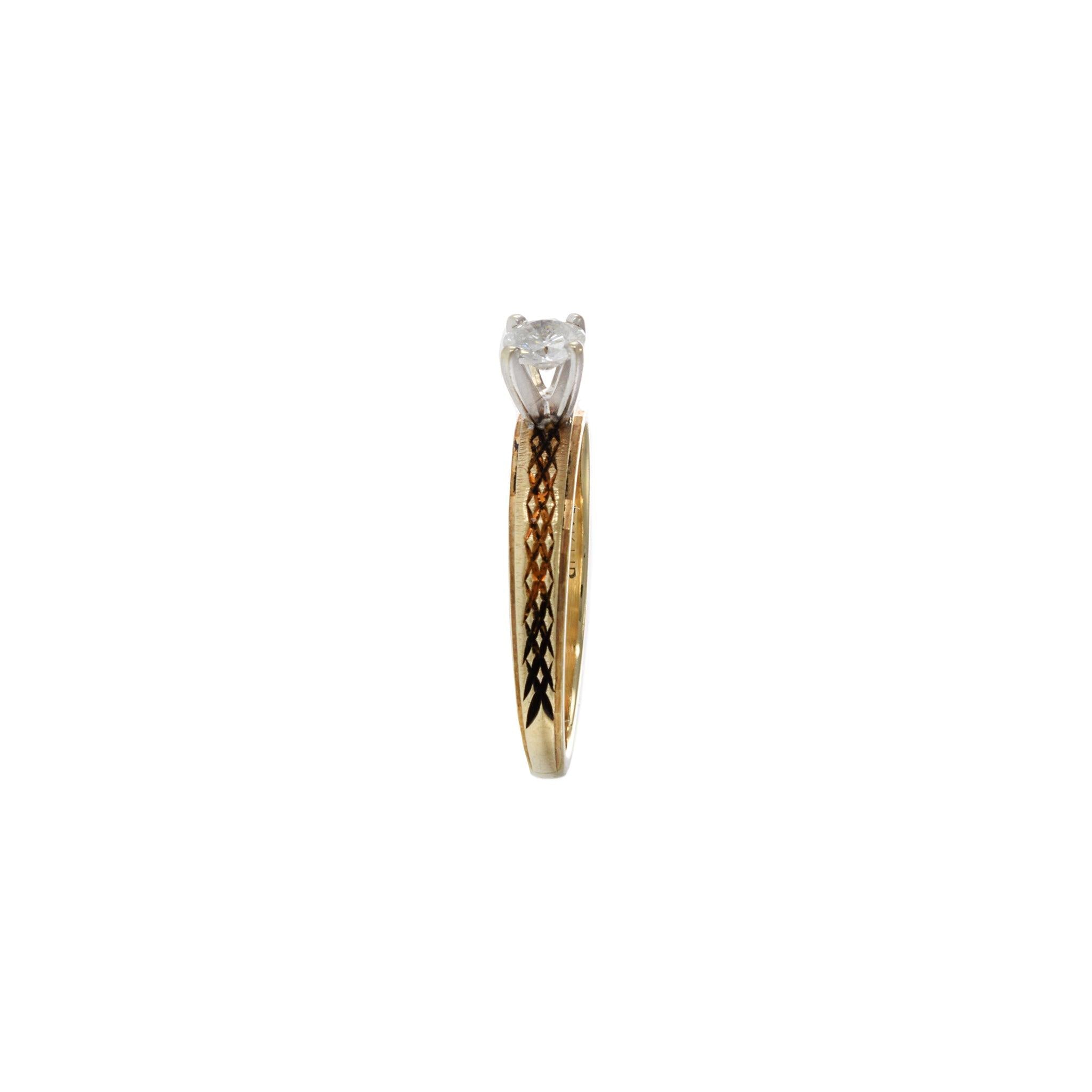 Vintage 14KT Yellow Gold Solitaire Diamond Ring, Engraved Shank