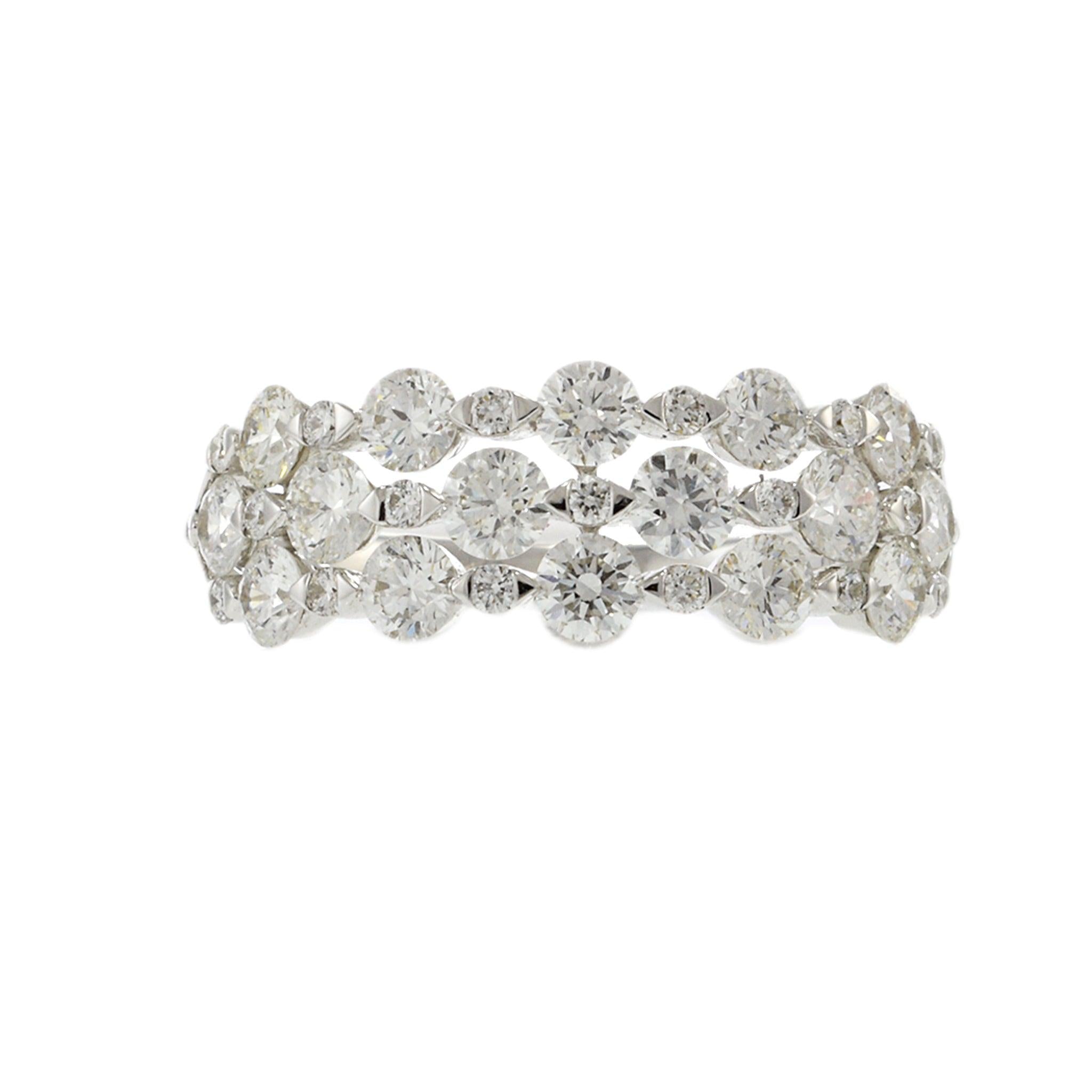 18KT White Gold Diamond Three-Row Band Ring