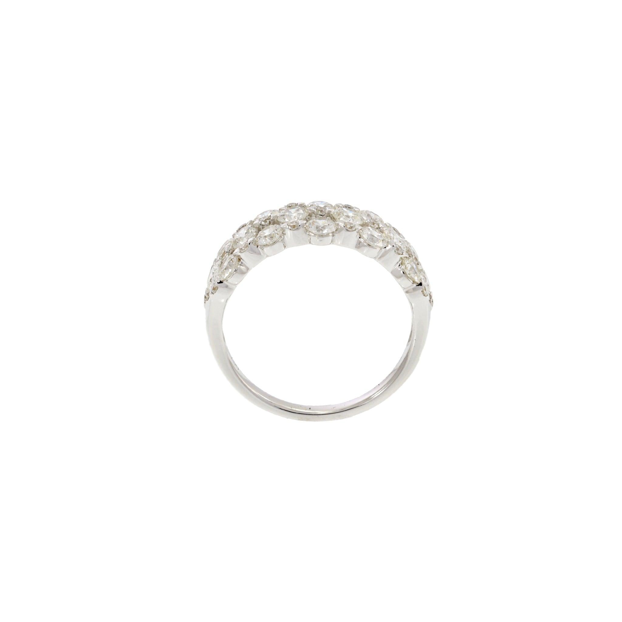 18KT White Gold Diamond Three-Row Band Ring