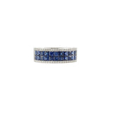 14KT White Gold Princess-Cut Sapphire and Diamond Band Ring
