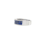 14KT White Gold Princess-Cut Sapphire and Diamond Band Ring