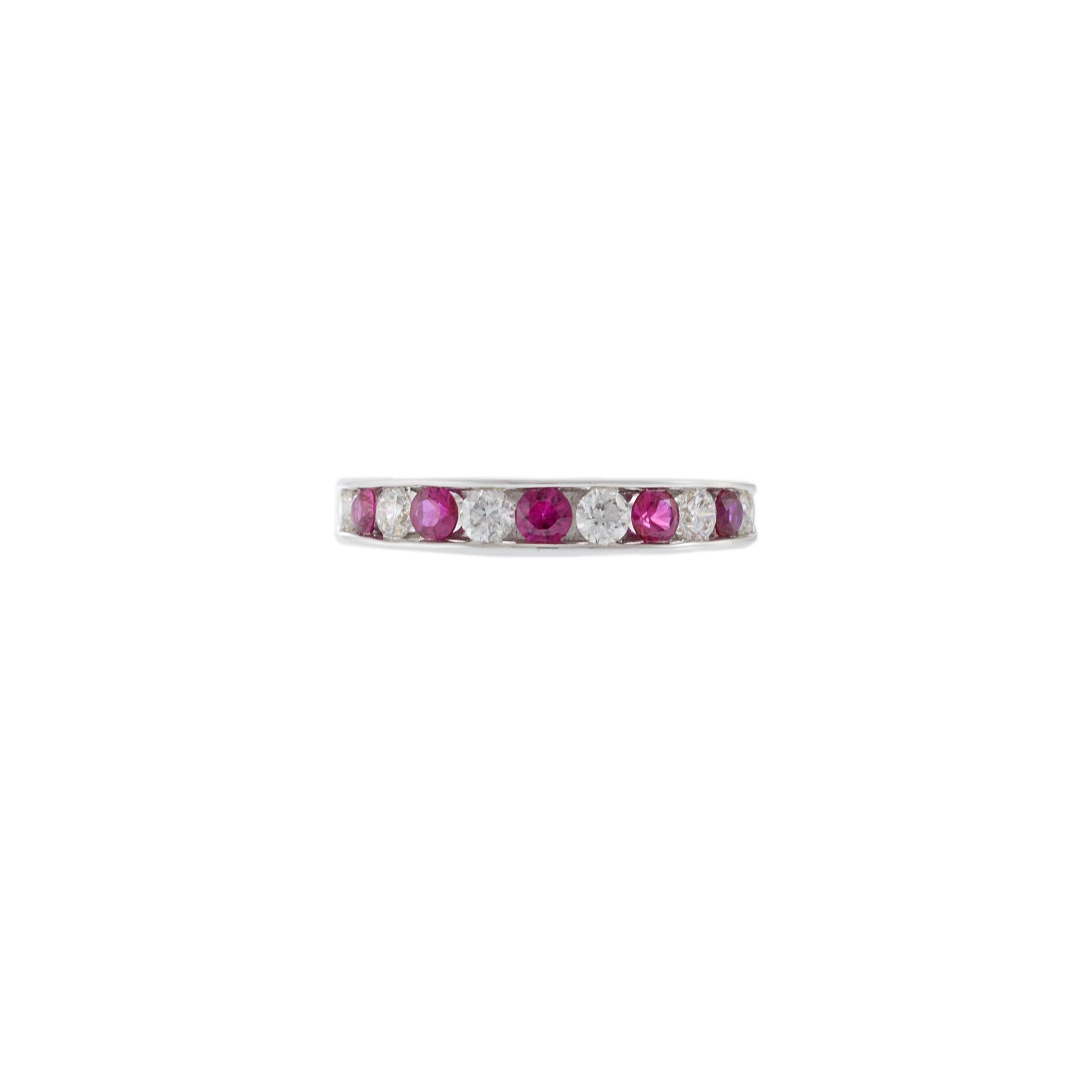 18KT White Gold Channel Set Diamond and Ruby Ring