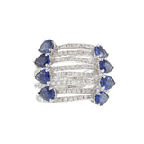 18KT White Gold Diamond and Blue Sapphire Crossover Ring