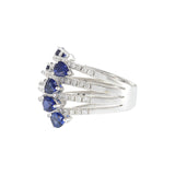 18KT White Gold Diamond and Blue Sapphire Crossover Ring