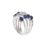 18KT White Gold Diamond and Blue Sapphire Crossover Ring