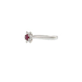 14KT White Gold Round Cut Diamond and Ruby Center Starburst Ring